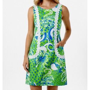Lilly Pulitzer Limeade Roar of the Jungle COTTON Liz Shift Dress Sz 2 Pockets